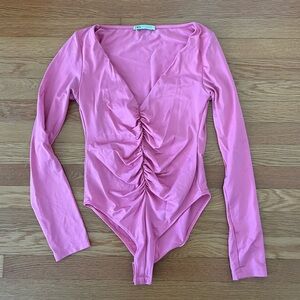 Zara Pink Ruched Long Sleeve Bodysuit
